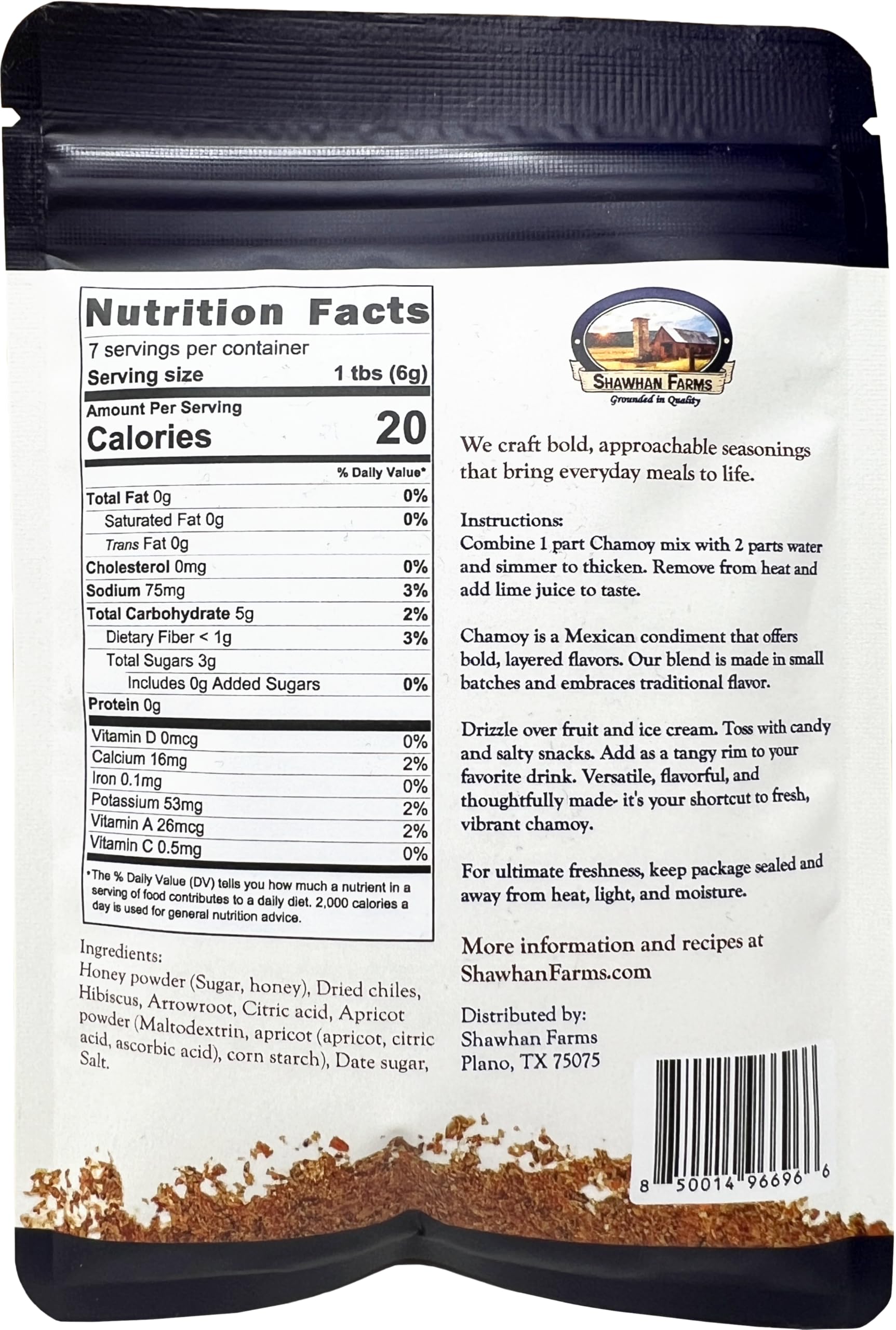 Chamoy Sauce Dry Mix for Fruit, Candy and Snacks, Shawhan Farms, 1.5 oz | add water and simmer for fresh chamoy sauce, dip or drizzle on fruit, candy and snacks, hibiscus color, no artificial dyes