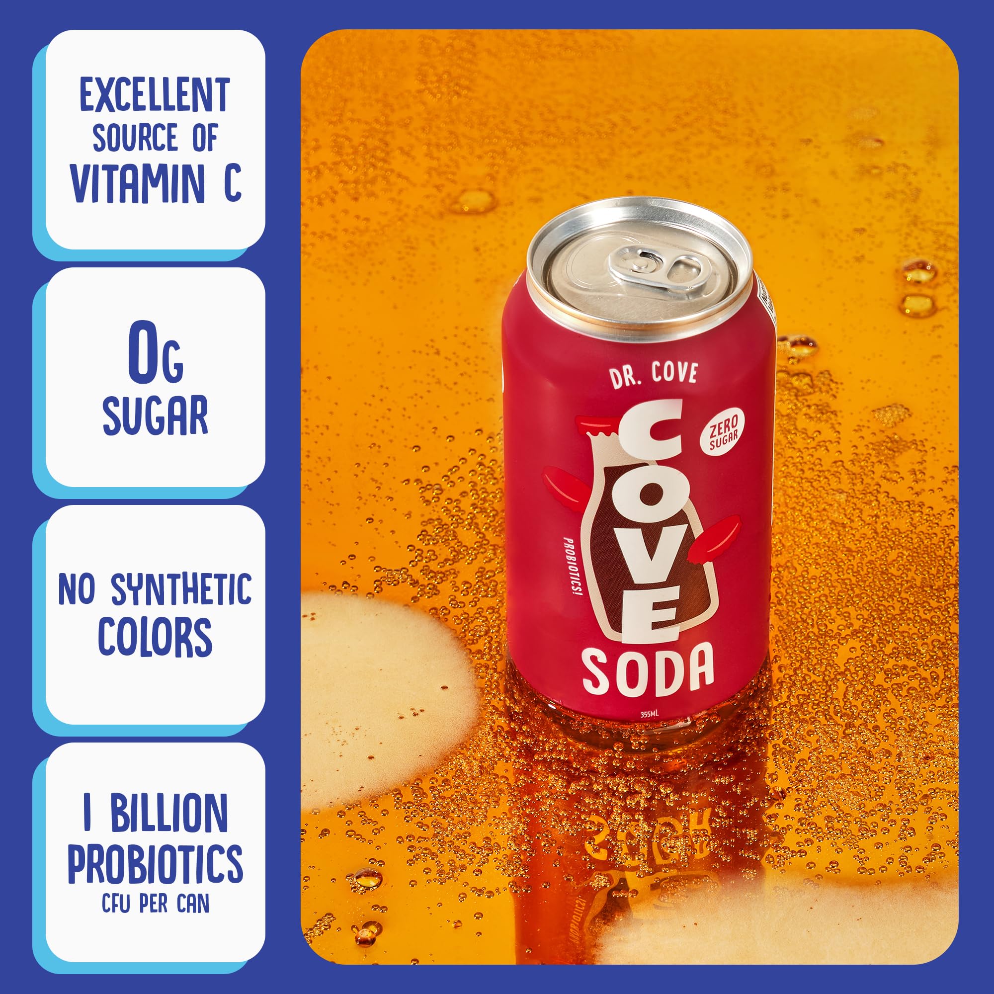 Cove Prebiotic Soda Soft Drinks with Zero Sugar - Refreshing Healthy Soda Alternative with 4g of Fiber for Digestive Support - Natural, Caffeine Free Sparkling Beverage - Frozen Favorites, 12 Pack