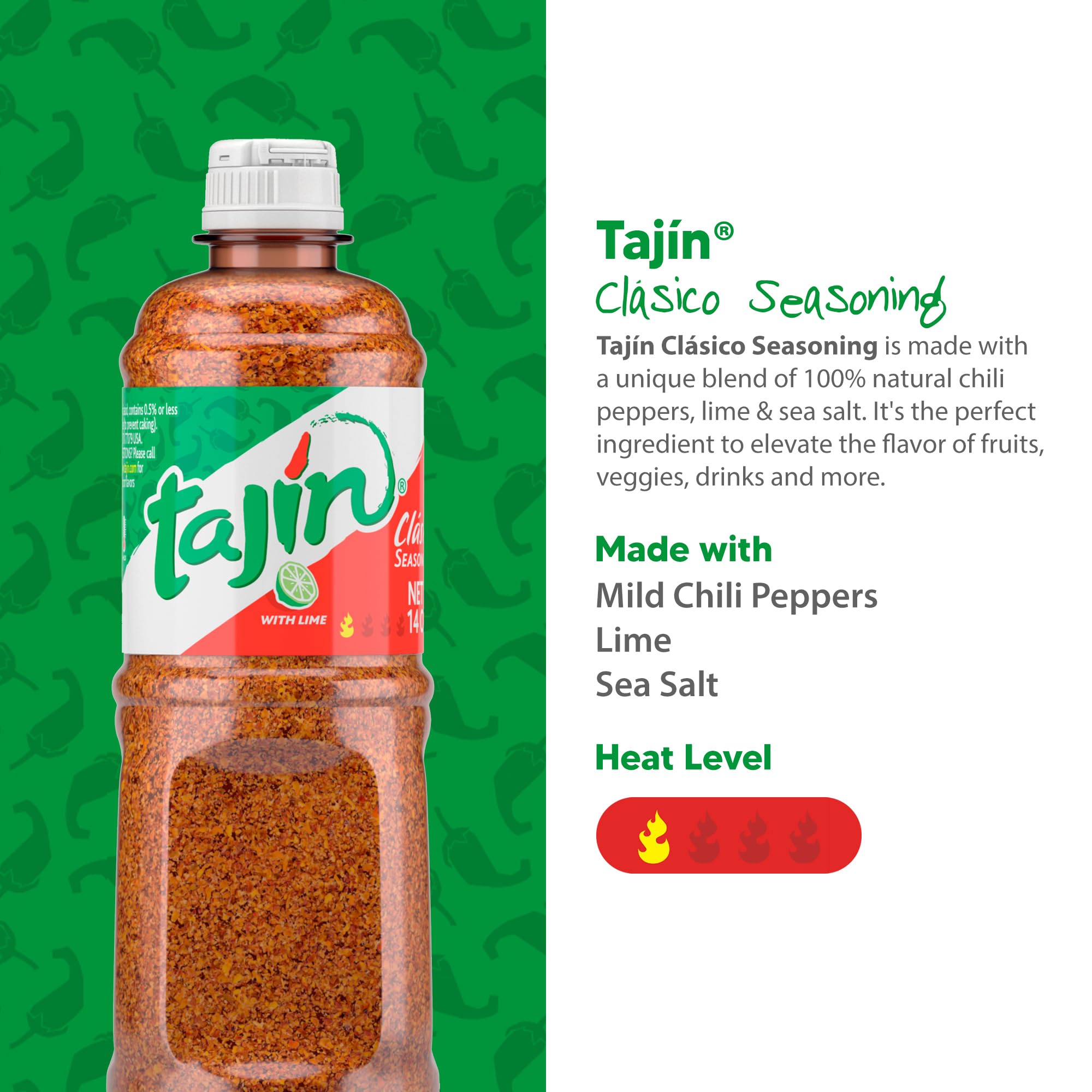 Tajin Clásico Seasoning, Authentic Mexican Chili Lime Spice Blend for Fruit, Snacks, Tacos, and Cocktails, Zesty Flavor Enhancer, 14 oz (Pack of 1)