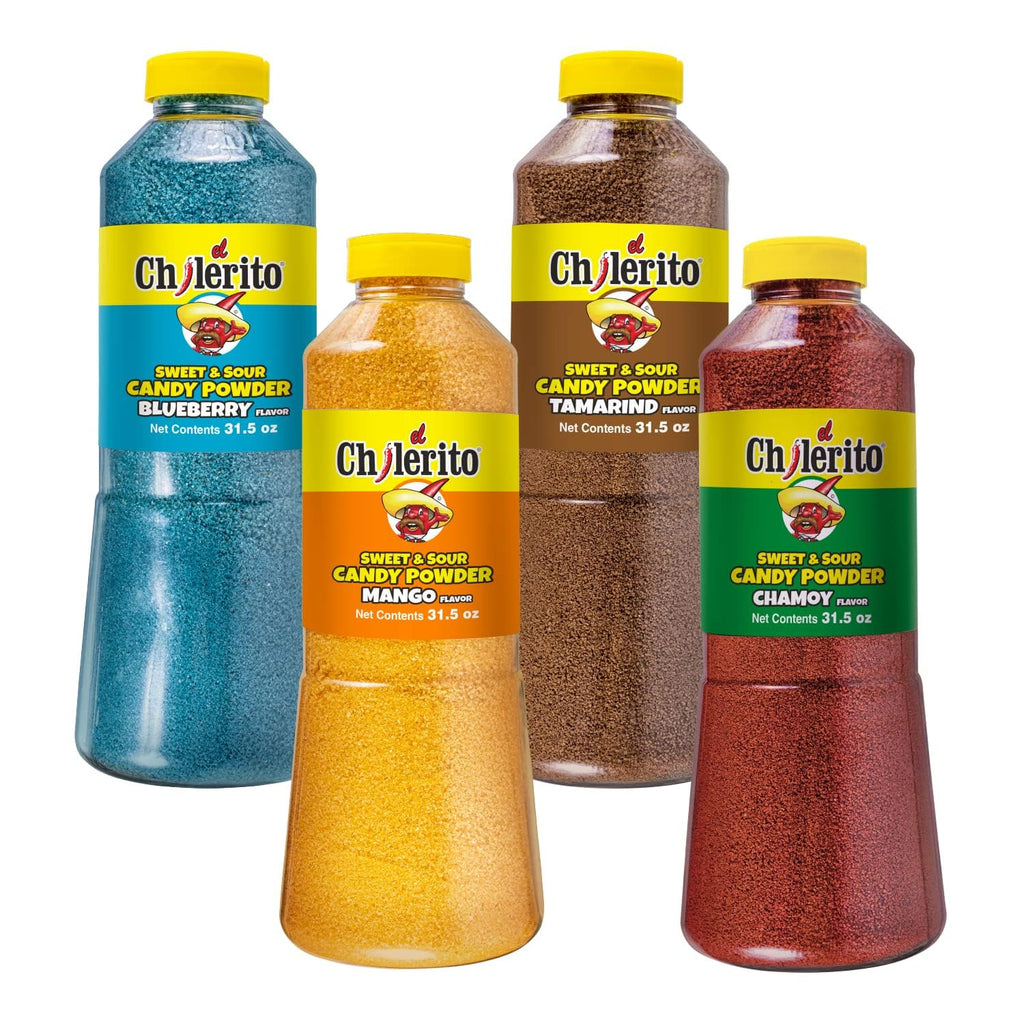EL CHILERITO Mexican Candy Powder Set - Blueberry, Chamoy, Mango, Tamarind - 4 Pack (32.2 Fl Oz) Kosher