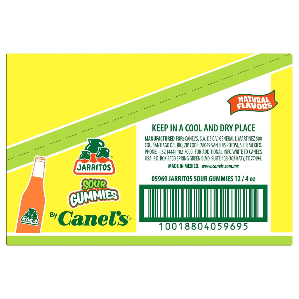 Canel's Jarritos Sour Gummies Candy, Mango, Mandarin, Pineapple, Lime, Tamarind & Fruit Punch Flavors, 4 oz, (Pack of 12)