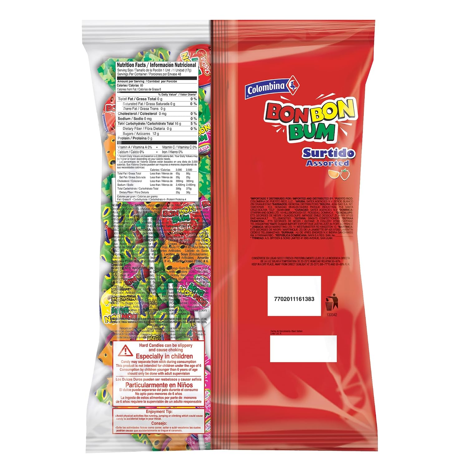 Colombina Bon Bon Bum Passion Fruit Lollipops, Tropical Fruit Hard Candy, Individually Wrapped Candy Pops for Parties, Candy Bowl Refill, Office or Classroom Rewards, 24 Count