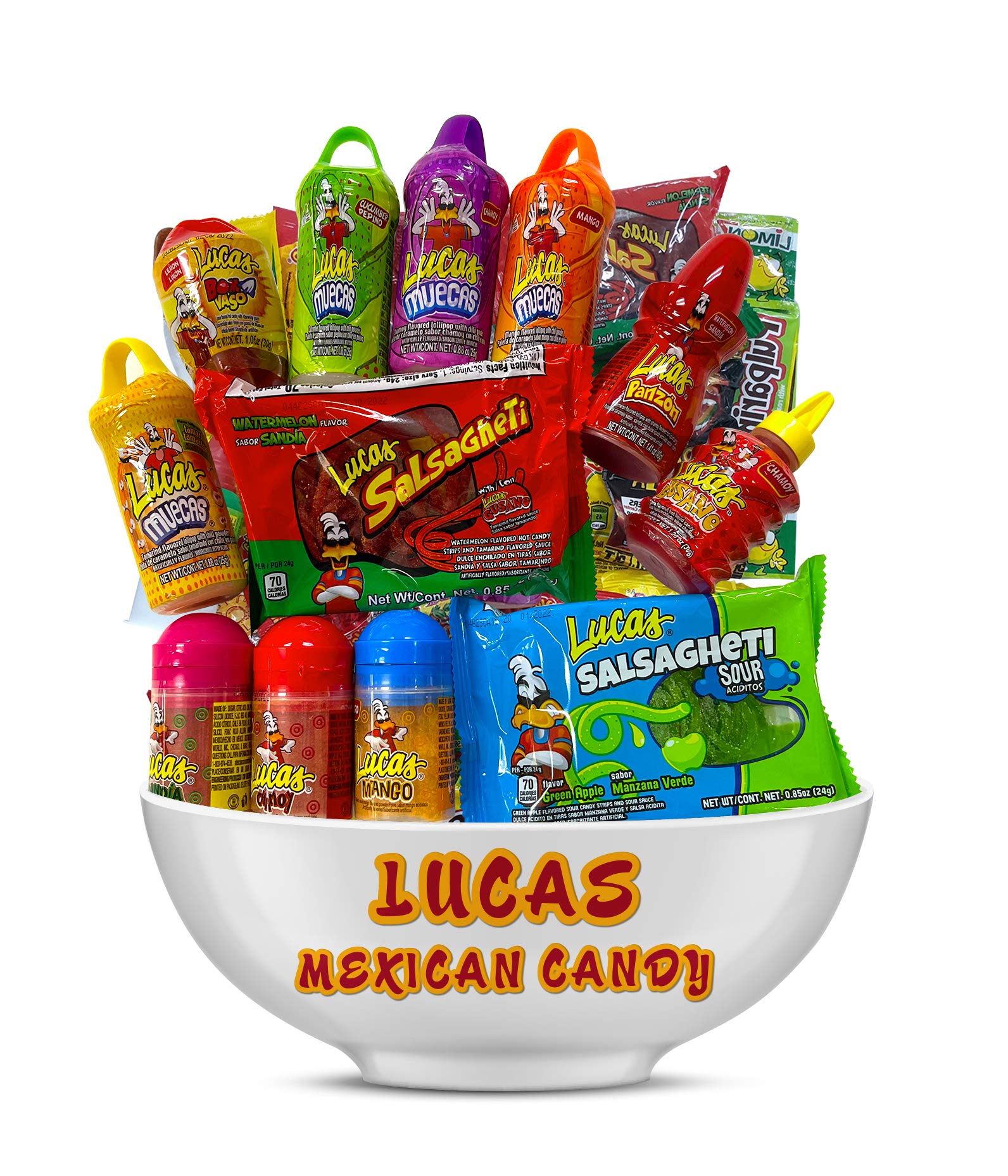 Lucas Mexican Candy Mix (14 Count) Variety of Sour, Sweet, Spicy, Include Lucas Skwinkles, Pelucas, Lucas Muecas, Baby Lucas, Gusano, Salsagheti by LookOn