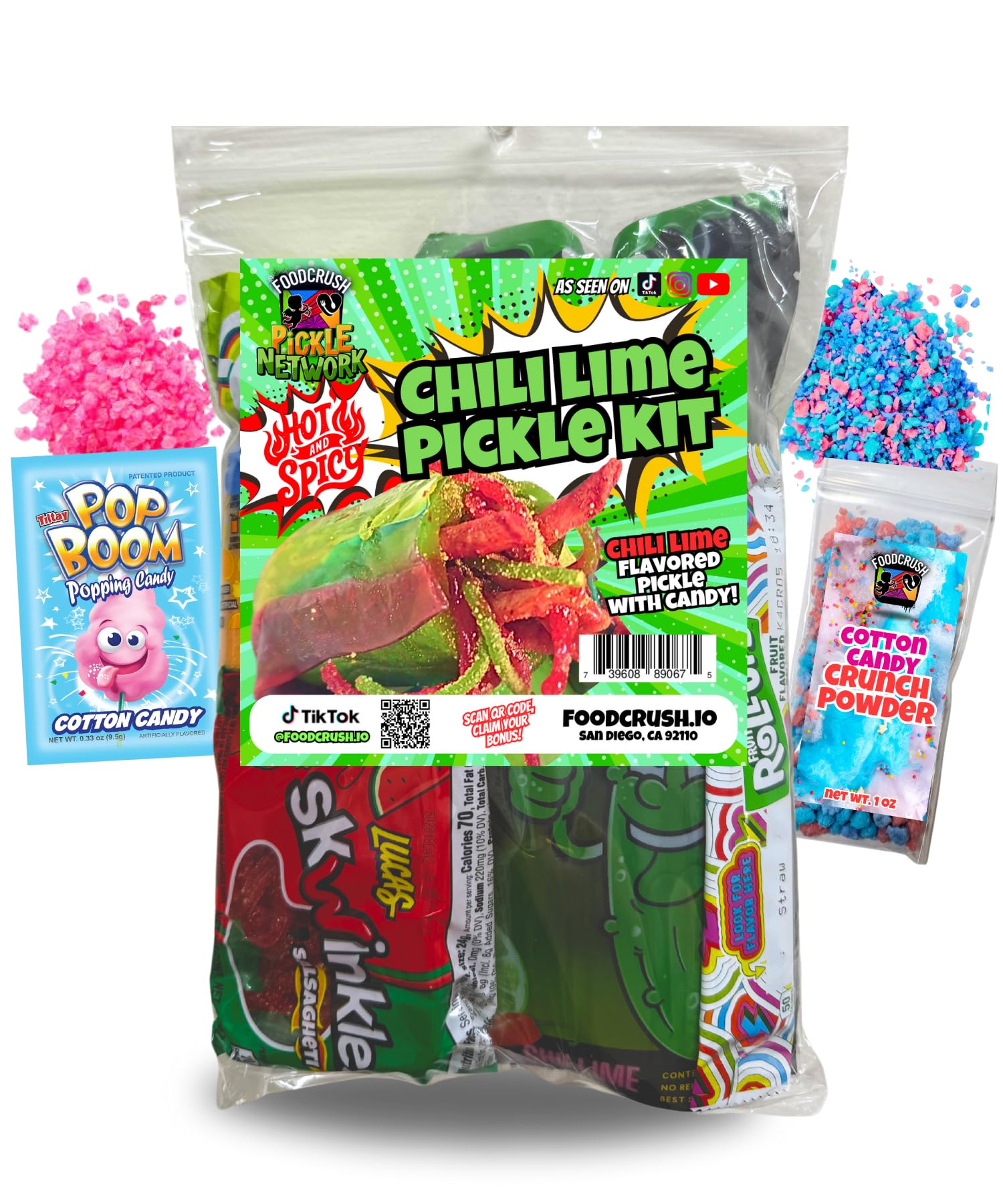 Blue Raspberry Pickle Kit With Takis-Mexican Candy Gift Box From Tiktok Fruit Rollup, Lucas Gusano Chamoy, Lucas Swinkles Salsagheti, Gushers, Mango Candy Powder-Tiktok Trend Item by Food Crush