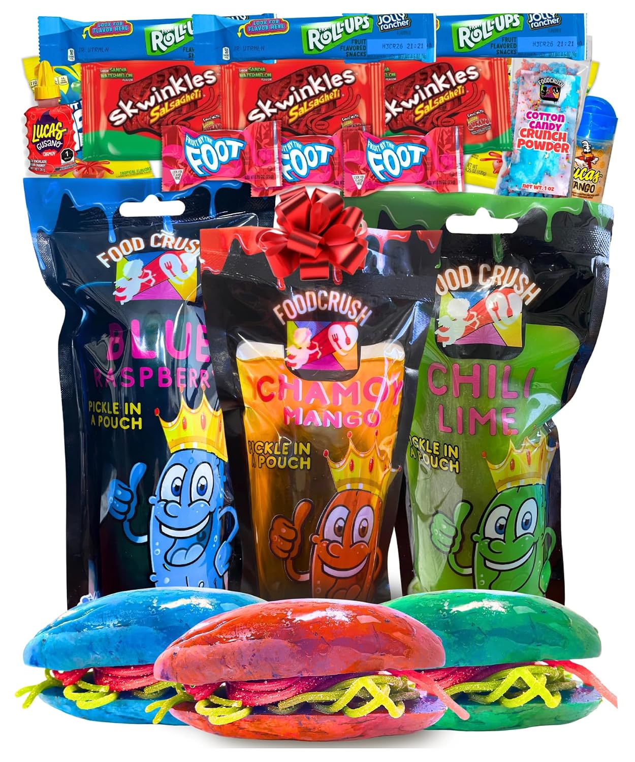 Chamoy Pickle Kit X 3 (33 Pcs) – Chamoy, Blue Raspberry & Hot Lime Pickles with Cotton Candy Crunch – Viral TikTok Candy Gifts, Christmas Care Package Variety Pack for Kids, Teens, Boys & Girls