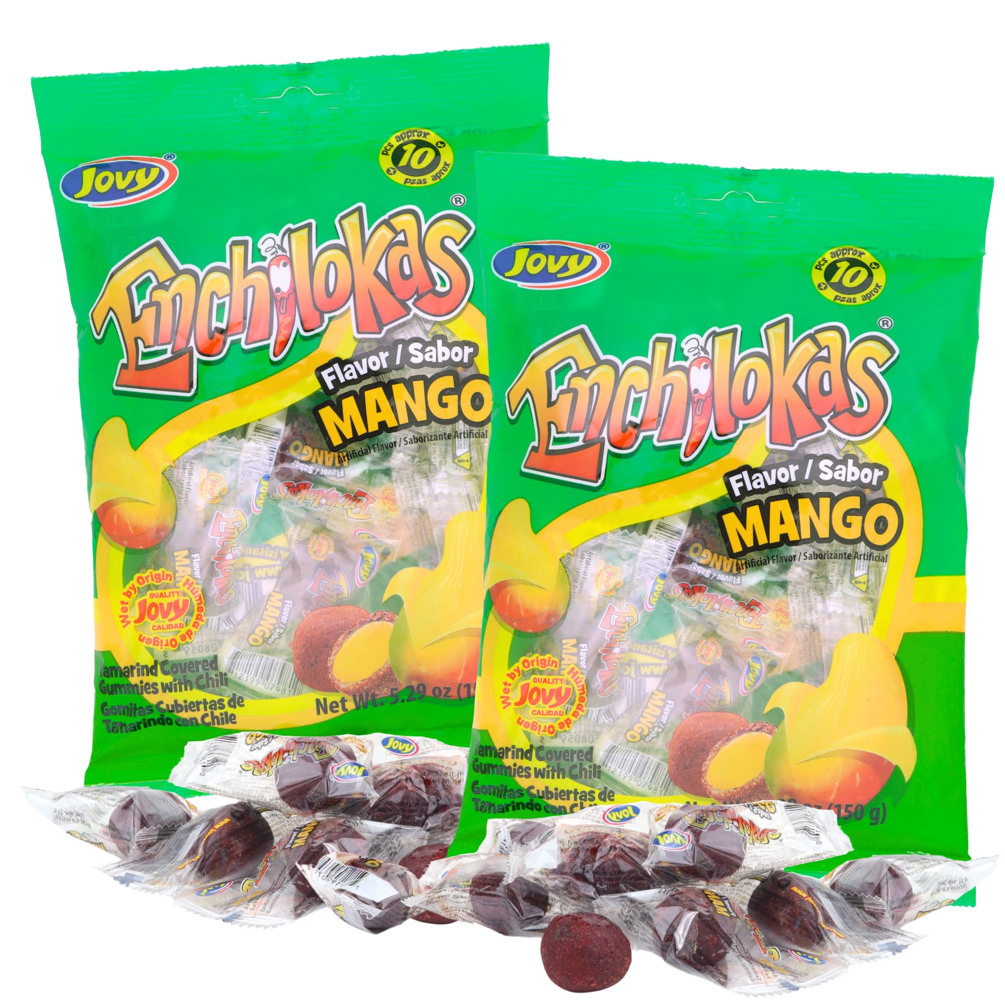 Sweetzo - Spicy Gummy Candy, Individually Wrapped Watermelon and Mango Tamarind Covered Gummies with Chili Powder, Shareable Mexican Candy Bags 5.29 ounce, Pack of 2 (Watermelon Mango)