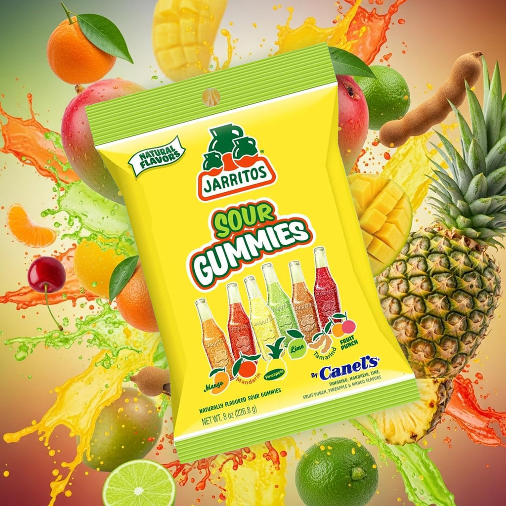 Jarritos Sour Gummies Candy – 4 Pack of Mexican Candies with Natural Flavors - 2 Sour & 2 Original Bags – 6 Fruity Flavors – Tangy & Chewy Snack Treats - Variety Pack