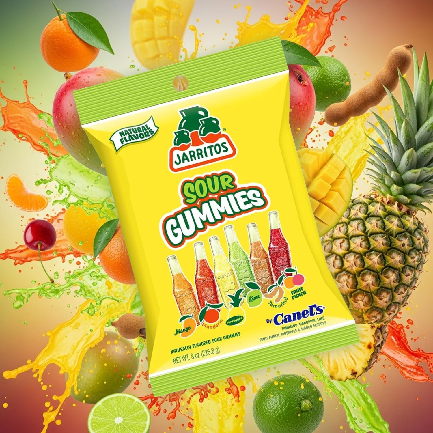 Jarritos Sour Gummies Candy – 4 Pack of Mexican Candies with Natural Flavors - 2 Sour & 2 Original Bags – 6 Fruity Flavors – Tangy & Chewy Snack Treats - Variety Pack