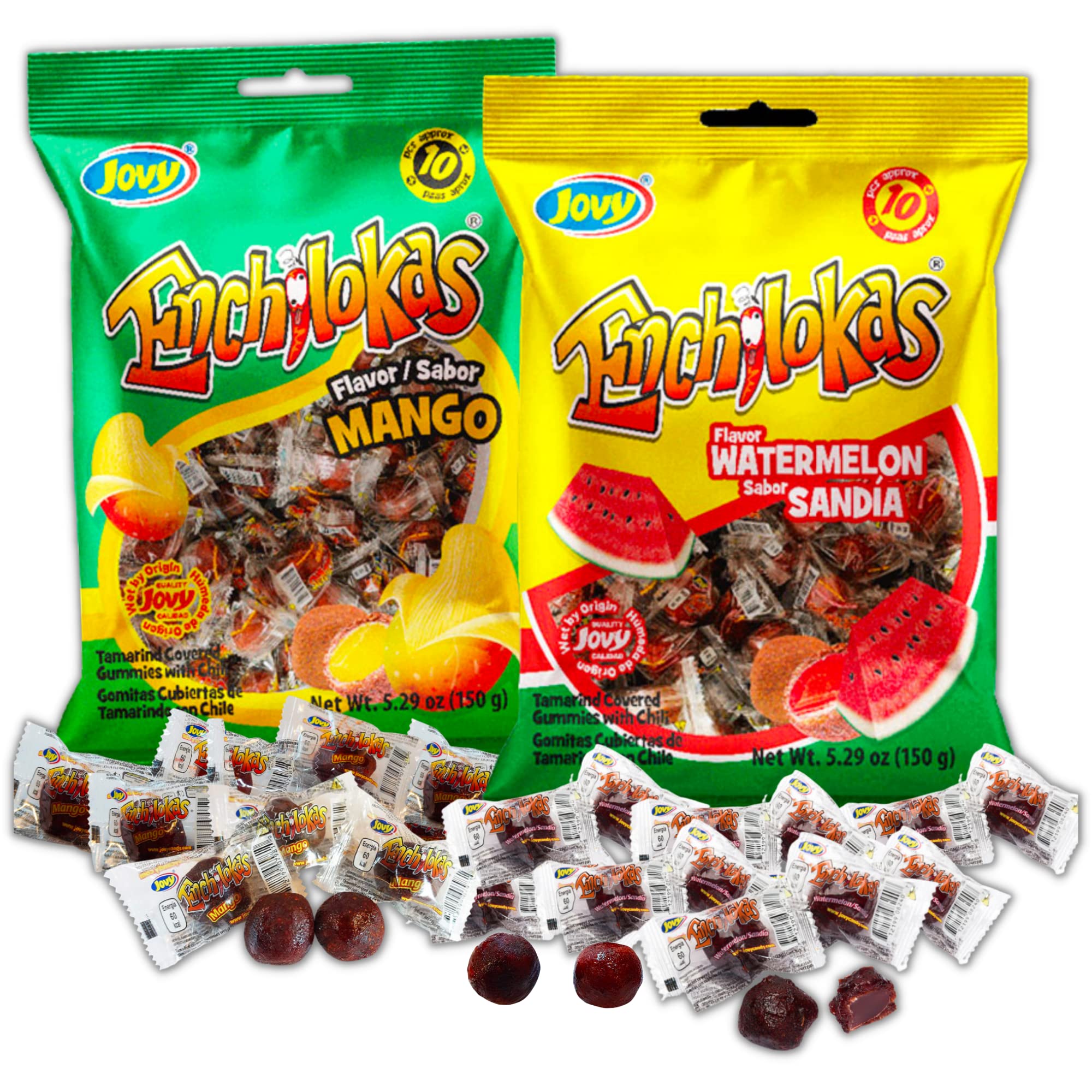 Sweetzo - Spicy Gummy Candy, Individually Wrapped Watermelon and Mango Tamarind Covered Gummies with Chili Powder, Shareable Mexican Candy Bags 5.29 ounce, Pack of 2 (Watermelon Mango)