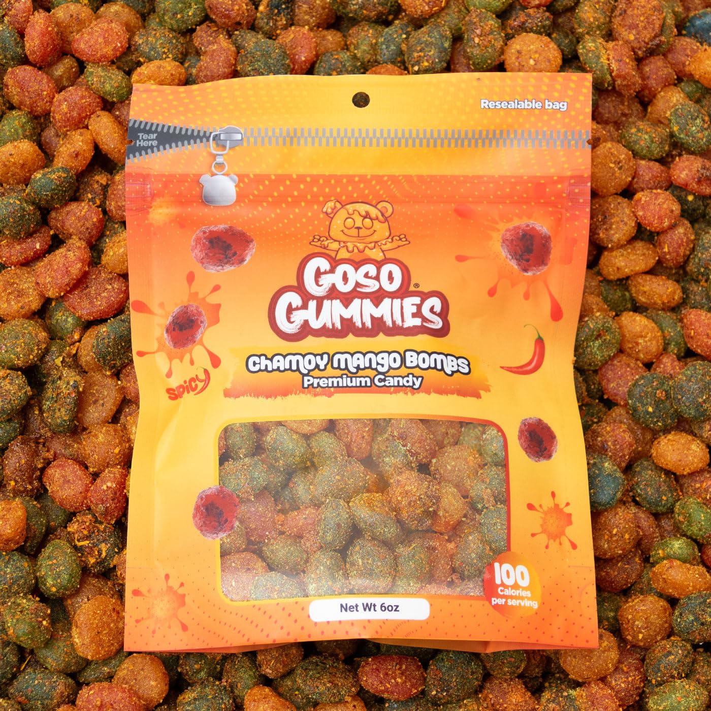 Goso Gummies Spicy Chamoy Gusher Bombs – 6oz Resealable Bag – Tangy Chamoy Filled Gusher Candy