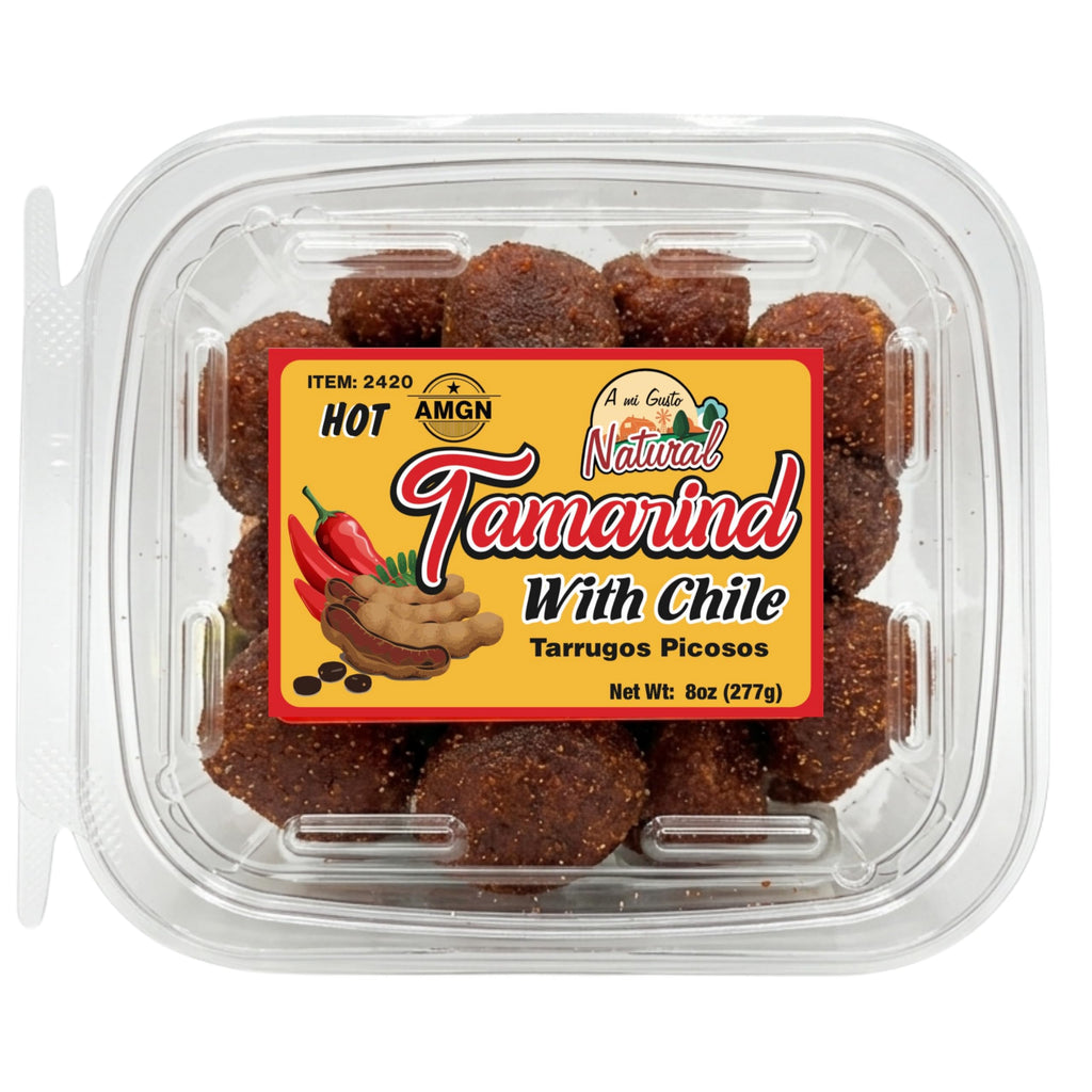 A Mi Gusto Natural Chili Tamarind Candy Balls, 8 oz – Sweet Tamarind Candy with Chili & Simple Ingredients, Resealable Container