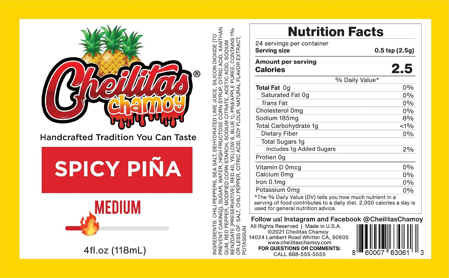 Cheilitas Chamoy All Natural Mexican Rim Candy Dip | Spicy Piña Grab & Go Bottle | Hand Crafted for Drinks, Cocktails, Micheladas, Beer and More