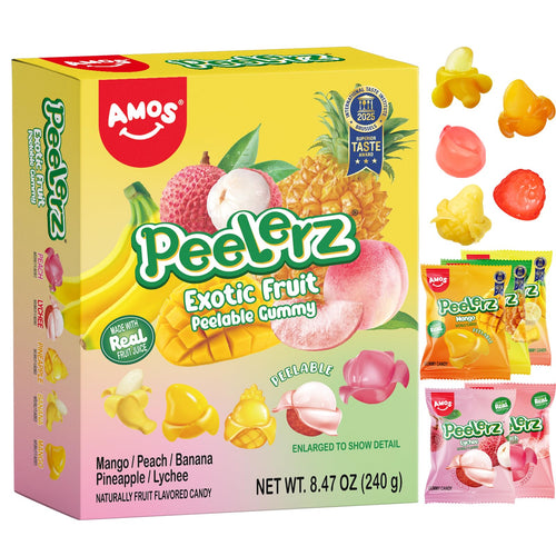 AMOS Peelerz Chili Mango Peelable Gummy Candy, Spicy Sweet Mango Flavor, Real Fruit Juice Infused, 8.47 OZ (240g)