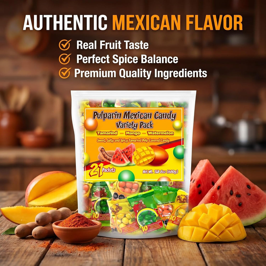 Tamarindo Dots Mexican Candy Variety Pack, 21 Packs of Spicy, Sweet, and Salty Tamarind Fruit Flavors (Tamarindo, Mango, Watermelon)