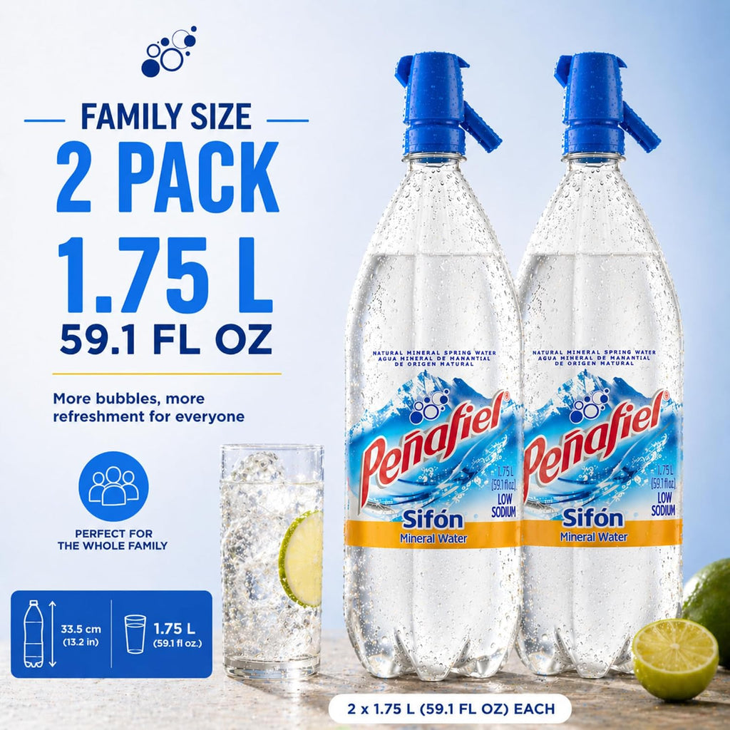 Peñafiel Sifón Sparkling Mineral Water 1.75L (59.17 fl oz) 2 Pack – Agua Mineral Natural con Gas Dispensador, Carbonated Water Soda Style Bottle, Refrescante Bebida Mexicana