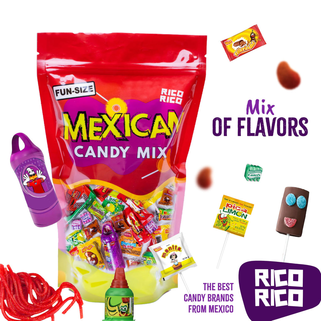 RICO RICO Mexican Mexican Candy Assortment 50 Pieces – Sweet, Spicy & Tangy Dulces Mexicanos, Tamarind, Chili, and Sour Treats, Fiesta Snacks