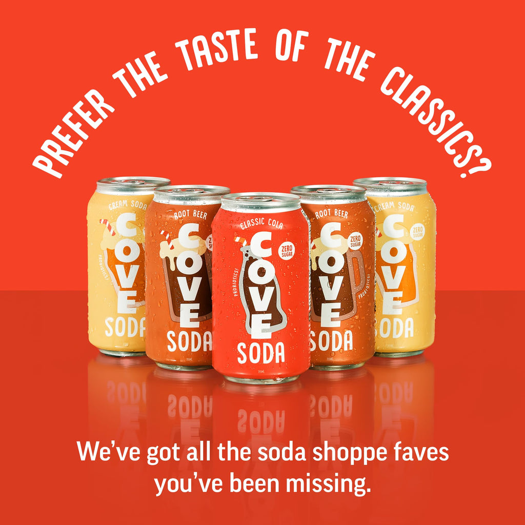 Cove Prebiotic Soda Soft Drinks with Zero Sugar - Refreshing Healthy Soda Alternative with 4g of Fiber for Digestive Support - Natural, Caffeine Free Sparkling Beverage - Frozen Favorites, 12 Pack