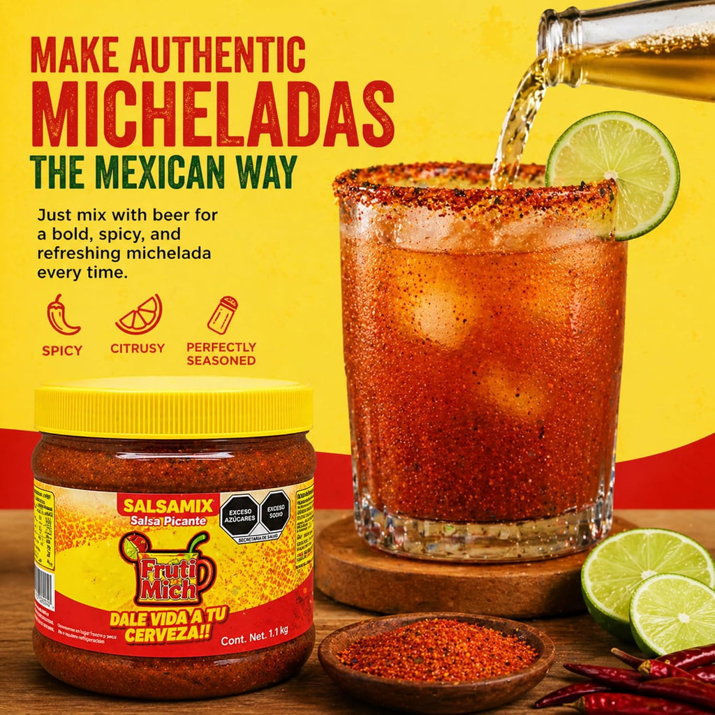 Frutimich Salsamix Chimoy Mega Chamoy Para Micheladas, Non Alcoholic Michelada Mix Chamoy Para Micheladas, Spicy Chili Lime Chamoy Jar for Micheladas, 38 oz