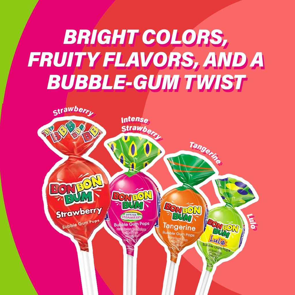 Colombina Bon Bon Bum Passion Fruit Lollipops, Tropical Fruit Hard Candy, Individually Wrapped Candy Pops for Parties, Candy Bowl Refill, Office or Classroom Rewards, 24 Count