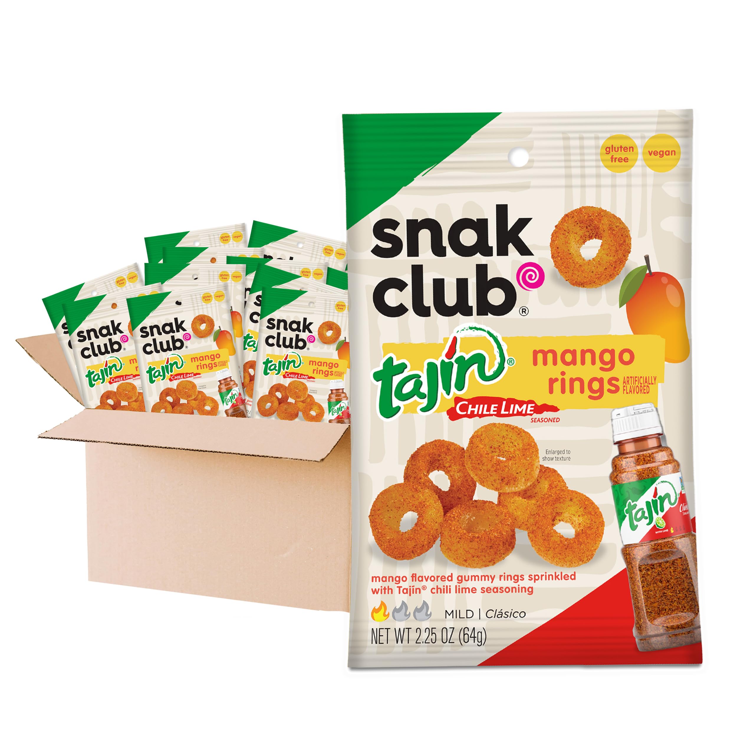 Snak Club Tajin Pineapple Rings Gummy Candy, Fruit Candy Gummies with Chili and Lime Seasoning, Mild, Gluten-Free and Vegan Snacks, 11 oz Resealable Bag