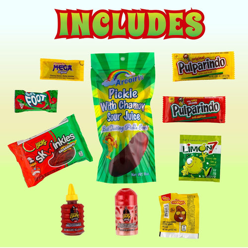 Arcoiris Sour Chamoy Pickle Kit, Ready to make the Famous Viral TikTok Trend, Includes Original Sour Dill Pickle, Baby Lucas, Lucas Gusano, Skwinkles Salsaghetti & and Other Mexican Candy by LookOn