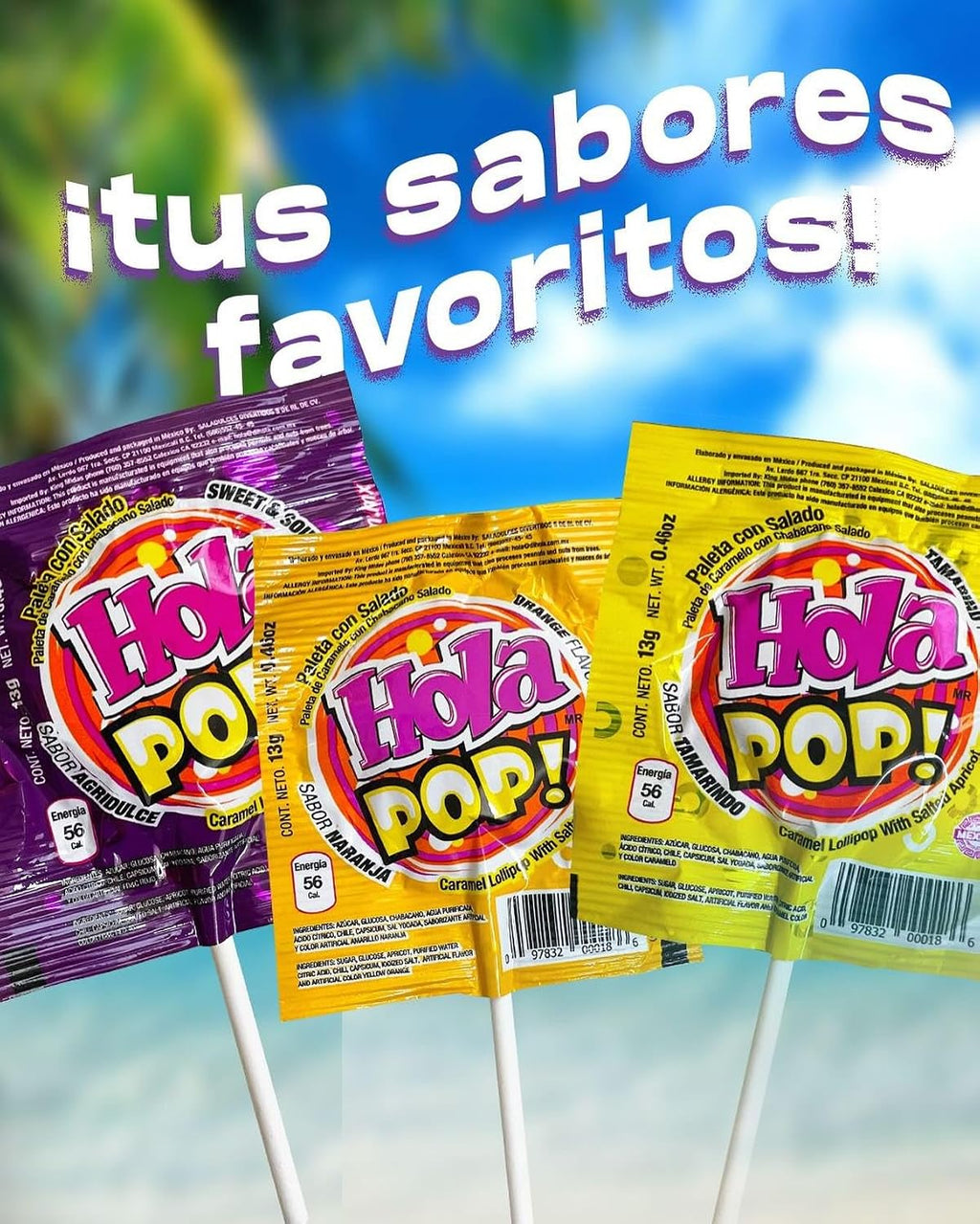 Hola Pop Lollipops Mix Flavor with Saladito – 36 Count Box