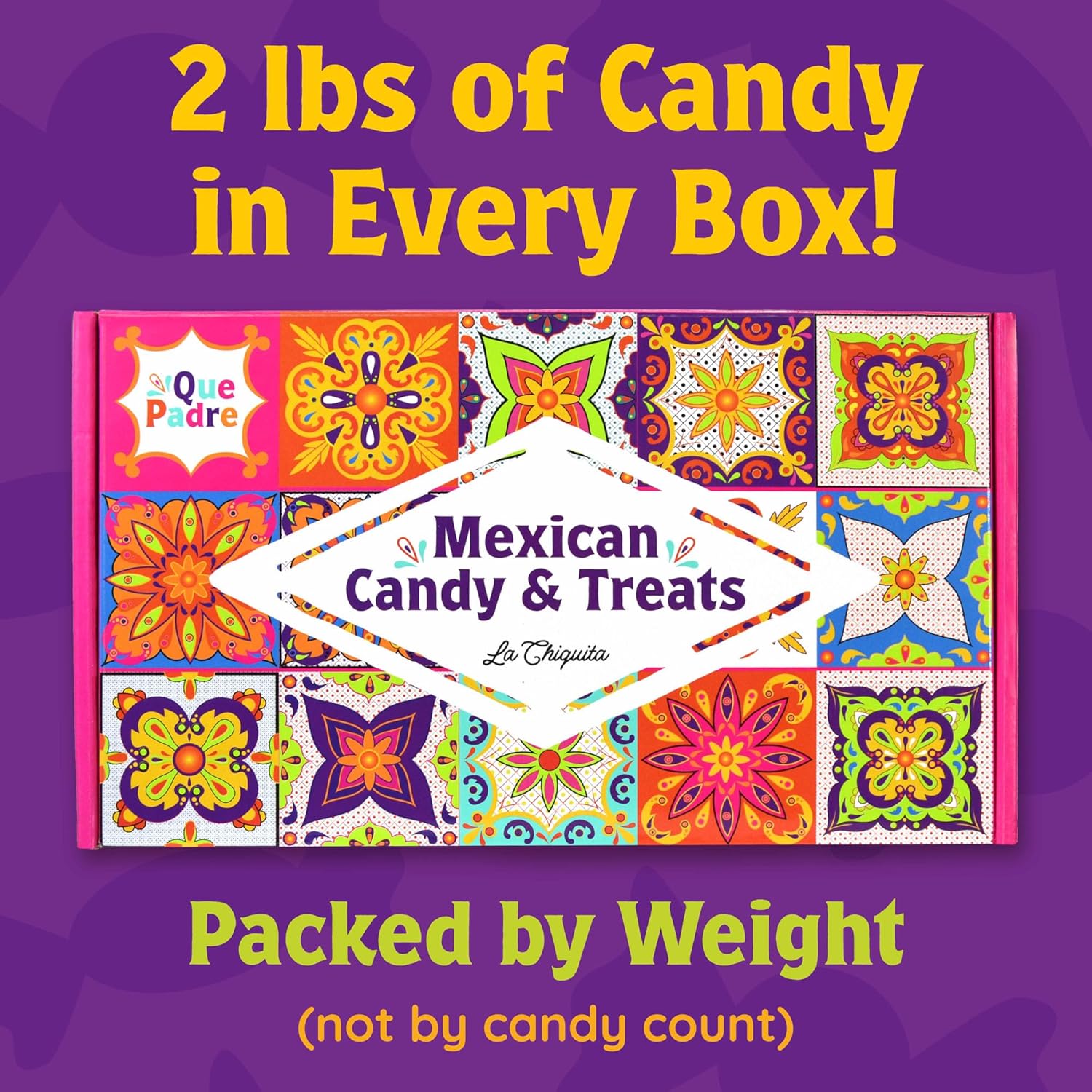 Que Padre Mexican Candy Variety Pack 2 lbs | Imported Mexican Snacks - Candy Box Spicy - Sweet - Tangy - Tamarind Mix with Pulparindo & Bubbaloo