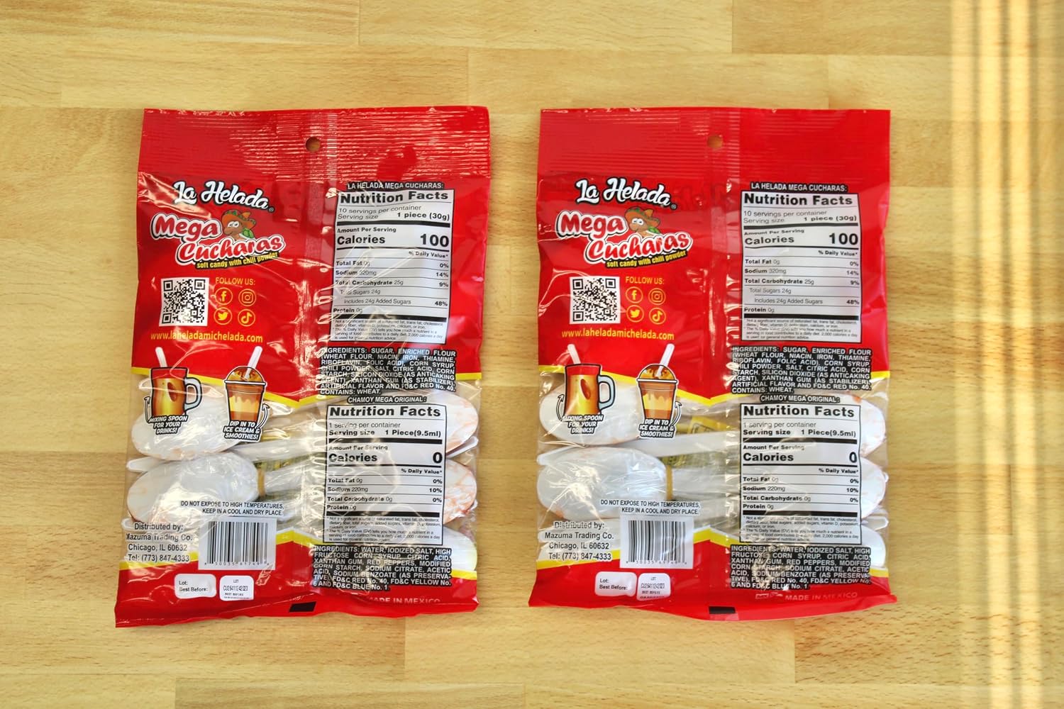 La Helada Mega Cucharas (10ct) 2 Pack - Chamoy Packets inside - Tamarind Spoons - Tamarind Candy - Mexican Candy - Piñata Filler - Party Favors - Goodie Bag Fillers