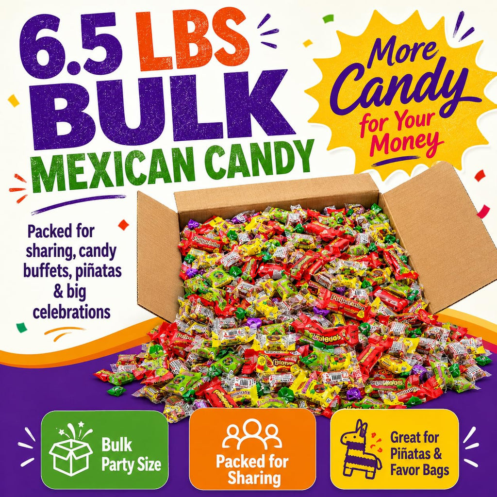 Mexican Candy Bulk (433 Count) 6.5 lbs, Dulces Mexicanos, Vero Rellerindos, Pulparindo, De La Rosa, Tamarind, Pinata Candy Mix, Halloween