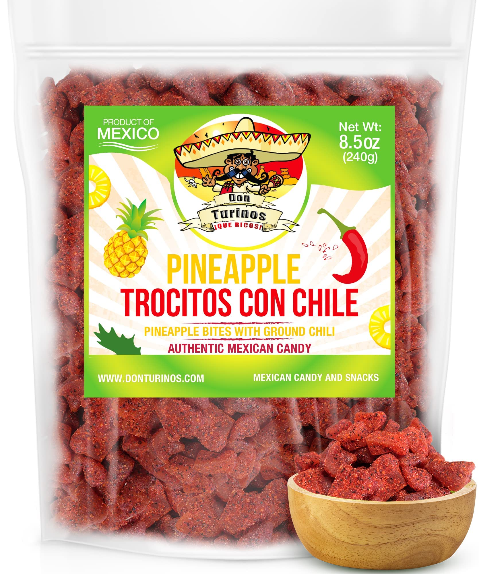Dried Chili Pineapple Mexican Candy , 8.5 oz, Natural Soft Dry Chunks, Traditional Dulce Mexicano, Sweet and Spicy Flavor, by Don Turinos