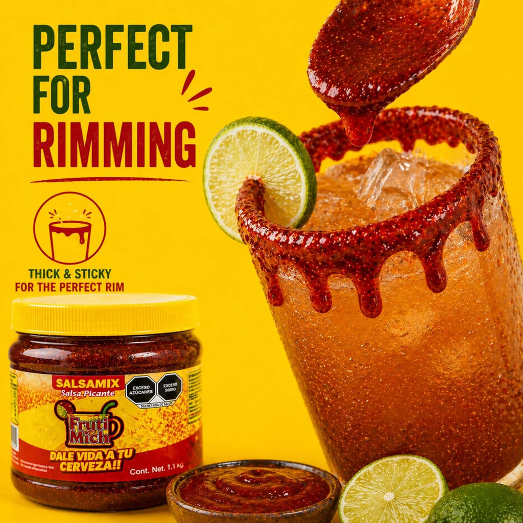 Frutimich Salsamix Chimoy Mega Chamoy Para Micheladas, Non Alcoholic Michelada Mix Chamoy Para Micheladas, Spicy Chili Lime Chamoy Jar for Micheladas, 38 oz