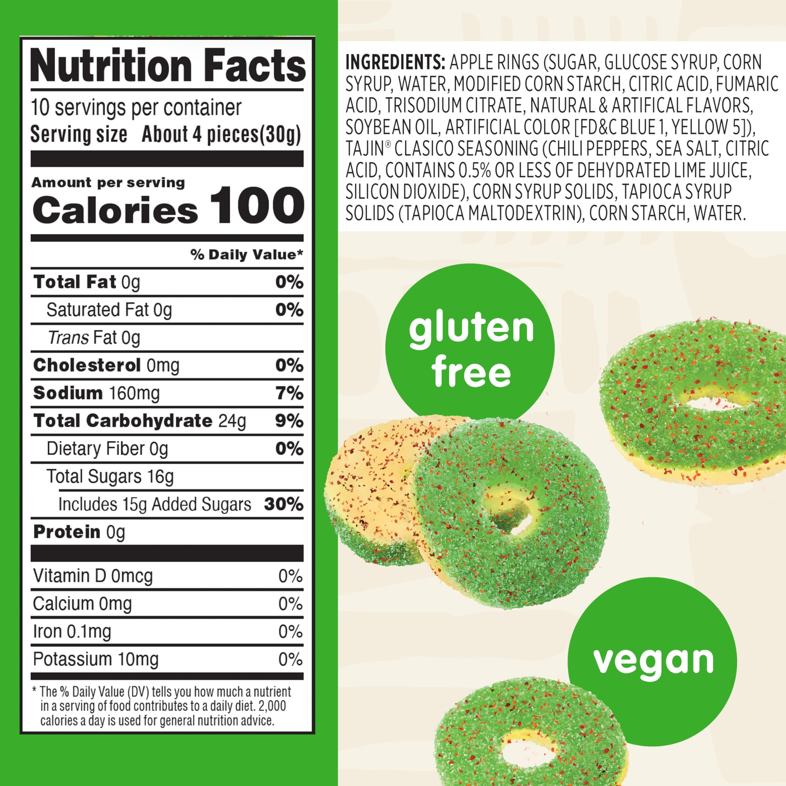 Snak Club Tajin Mango Rings Gummy Candy, Fruit Candy Gummies with Chili and Lime Seasoning, Mild, Gluten-Free and Vegan Snacks, 11 oz Resealable Bag