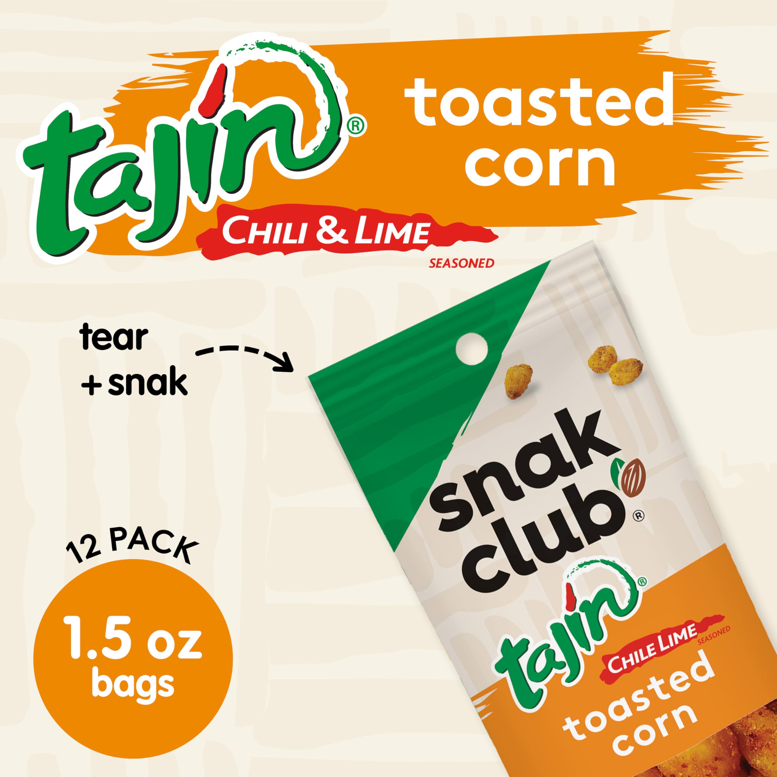 Snak Club Tajin Gummy Candy Fruit Rings, Gummies with Chili and Lime Seasoning, Mild Spice, Gluten-Free and Vegan Snacks, Assorted Variety, Mango, Pineapple, Peach, Watermelon, Snack Size 12 Pack