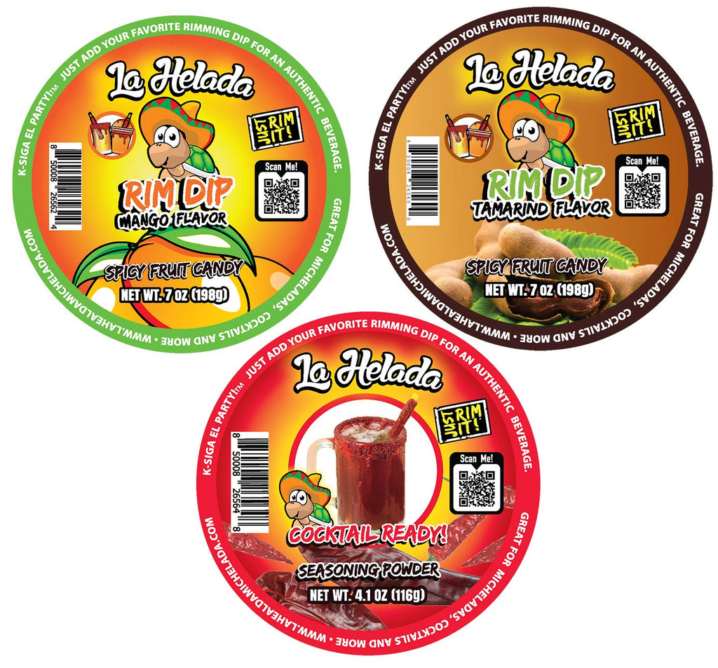 La Helada Rim Dip Bundle! Tamarind Flavored Paste, Mango Flavored Paste and Cocktail Ready Seasoning Powder Chili Flavor Rim Dip! Escarchador/Rimmer for Drinks, Cocktails and Micheladas!