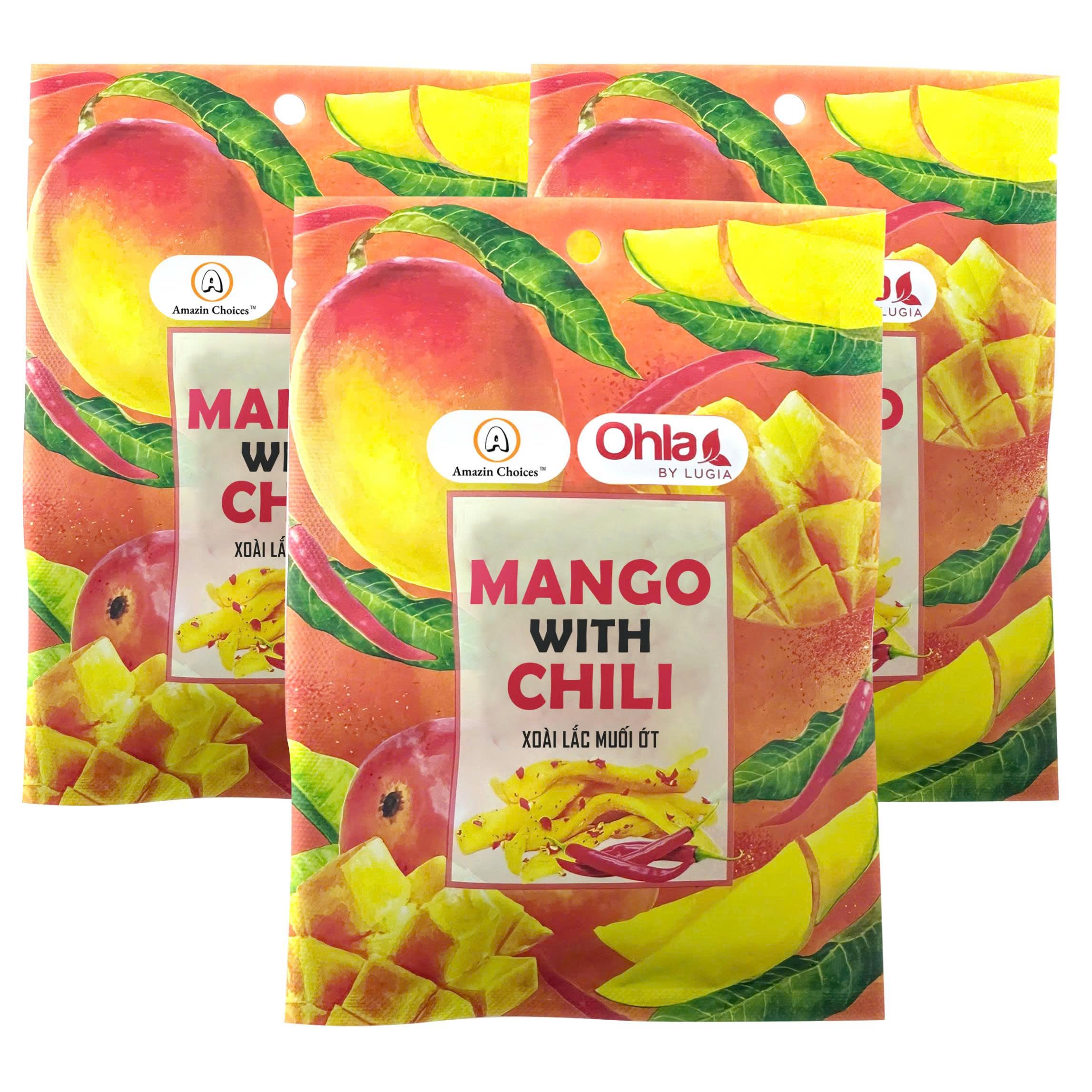 Spicy Dried Mango with Chili By Amazin Choices – Vegan Sweet & Hot Fruit Snacks, Non-GMO Dry Chamoy Mangoes Slices, Candy Bites, Gluten-Free Chili Snack Pack of 3 (1.76 oz x3)