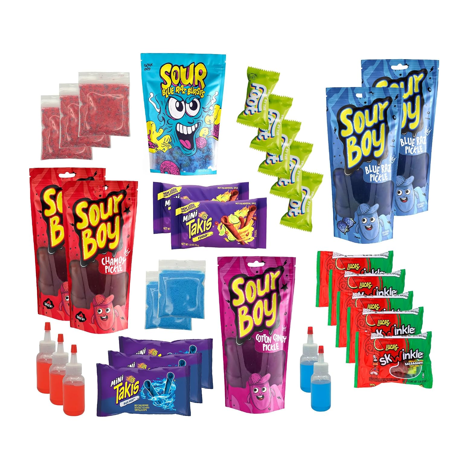 Sourboy Chamoy Pickle Kit Family 5-Pack – Includes 5 Full Kits with Chamoy Pickles, Gushers, Fruit Roll Ups, Candy, and More – Sour & Spicy Snack Pack for Families, Parties, or Gifting