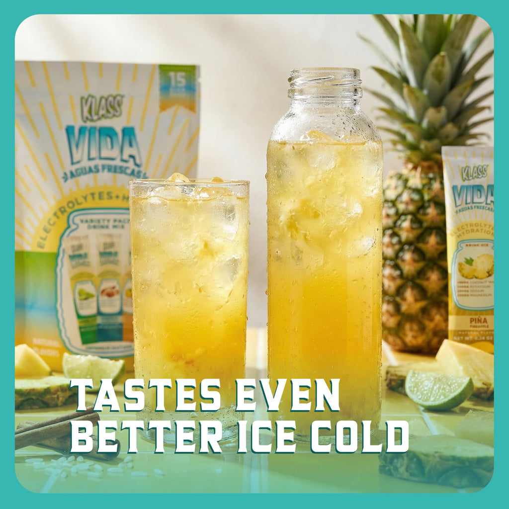 KLASS VIDA Daily Hydration Pineapple Agua Fresca Electrolyte Powder Packets | Sugar Free Electrolyte Drink Mix | Hydration Packets with Coconut Water & Minerals | 15 Stick Packs