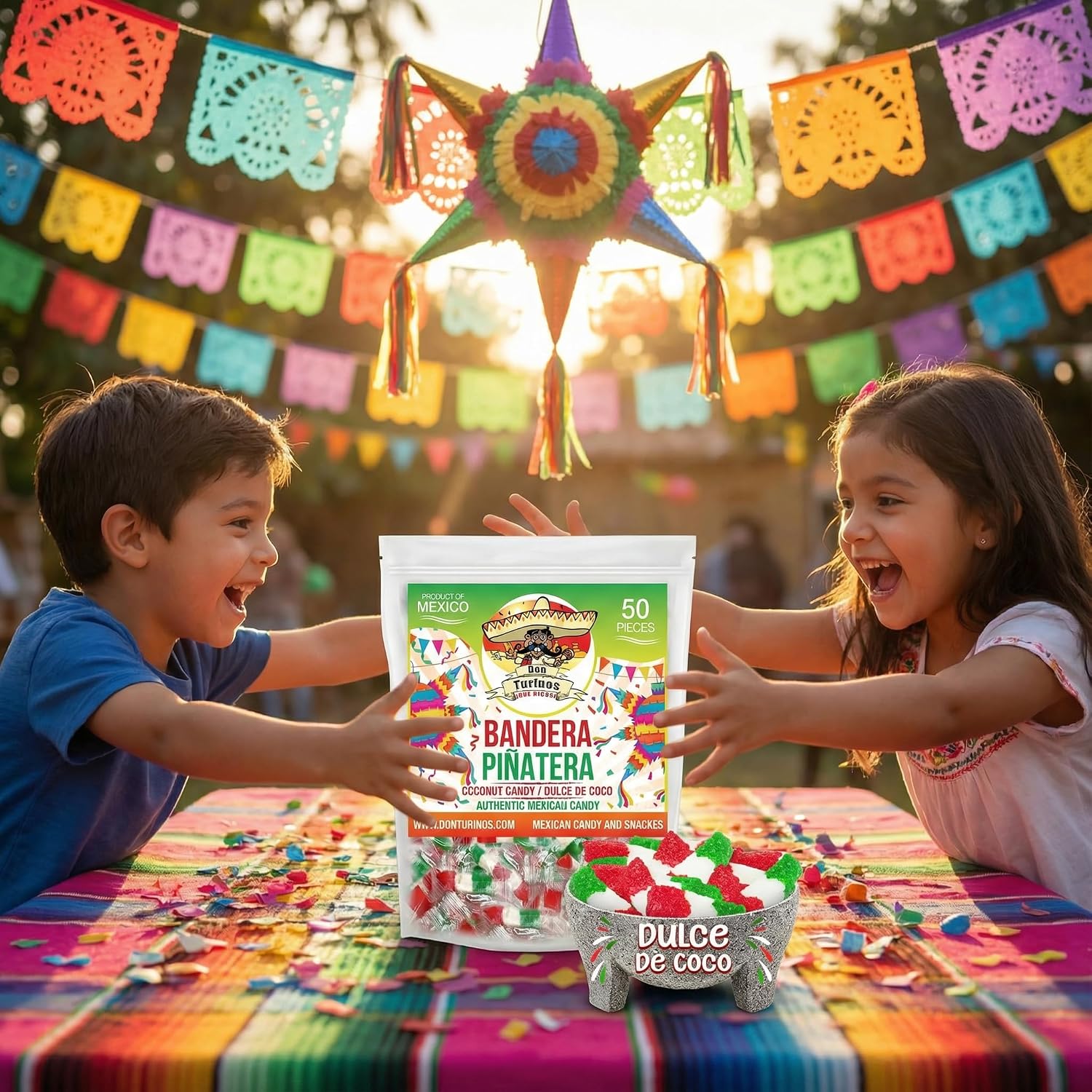 Mexican Coconut Candy 1 Pound Fiesta Pack - Authentic Dulce De Coco Banderitas Pinatera for a Sweet and Colorful Experience by Don Turinos