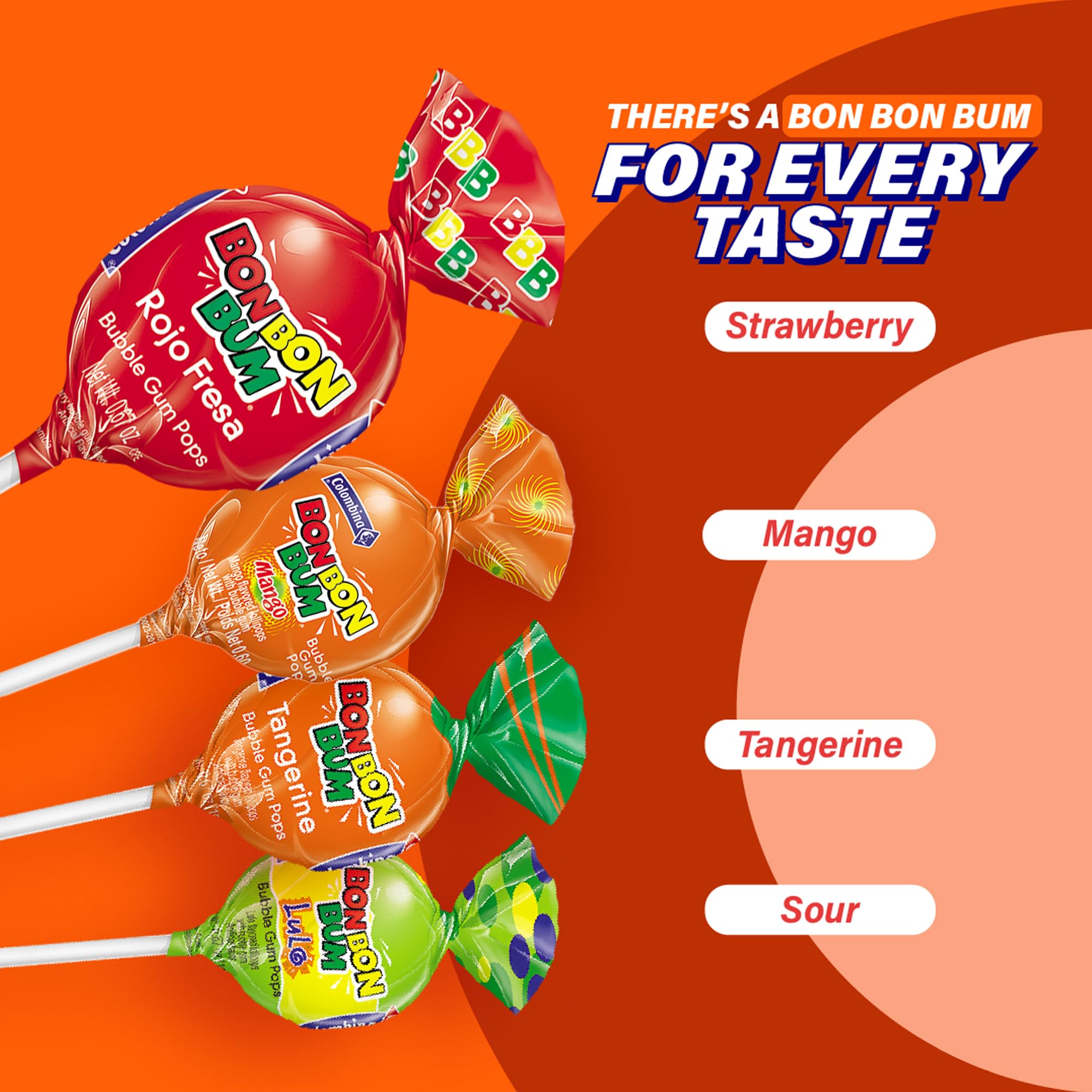 Colombina Bon Bon Bum Lollipops Assorted Flavor, 100 Count (1 Jar)
