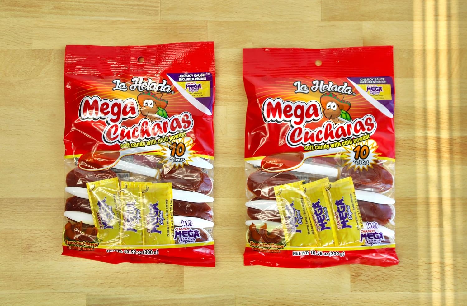 La Helada Mega Cucharas (10ct) 2 Pack - Chamoy Packets inside - Tamarind Spoons - Tamarind Candy - Mexican Candy - Piñata Filler - Party Favors - Goodie Bag Fillers