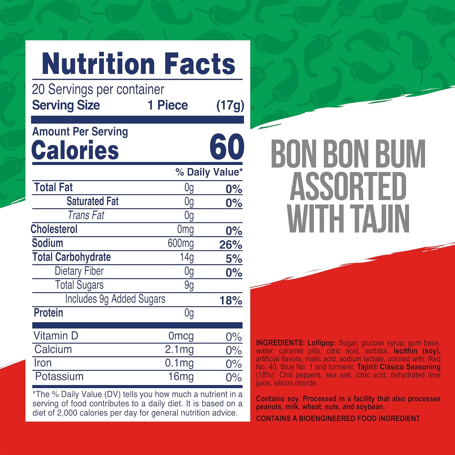 Colombina Bon Bon Bum Tropical Passion Fruit & Watermelon with Tajin Seasoning Chile Lime Dip, 20 Count (Pack of 1)