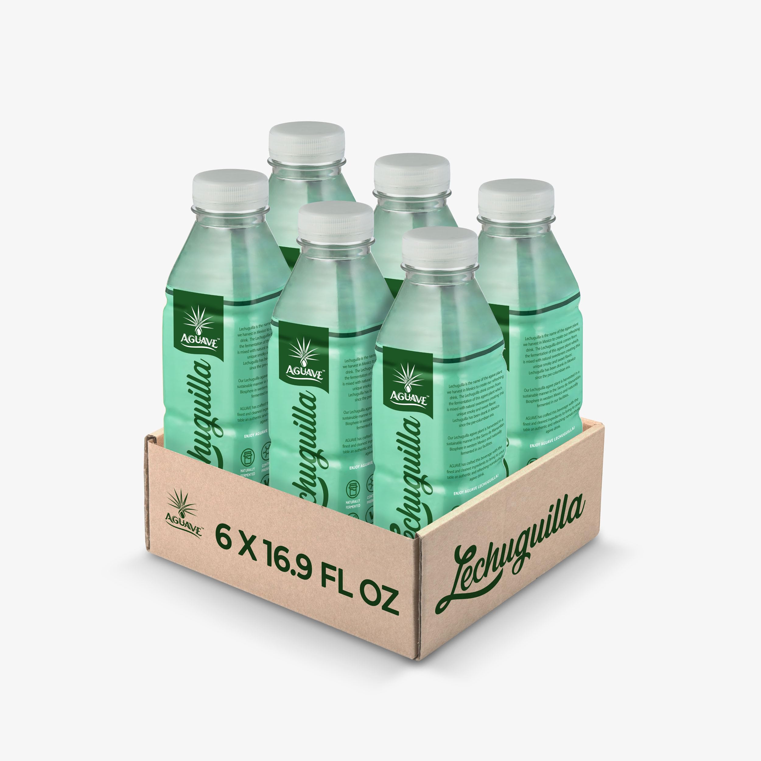 AGUAVE Lechuguilla | Mexico's Original Prebiotic Agave Drink | Naturally Fermented | Low Sugar | Gut Health | Non-Alcoholic | 16.9 Fl Oz, 12-Pack
