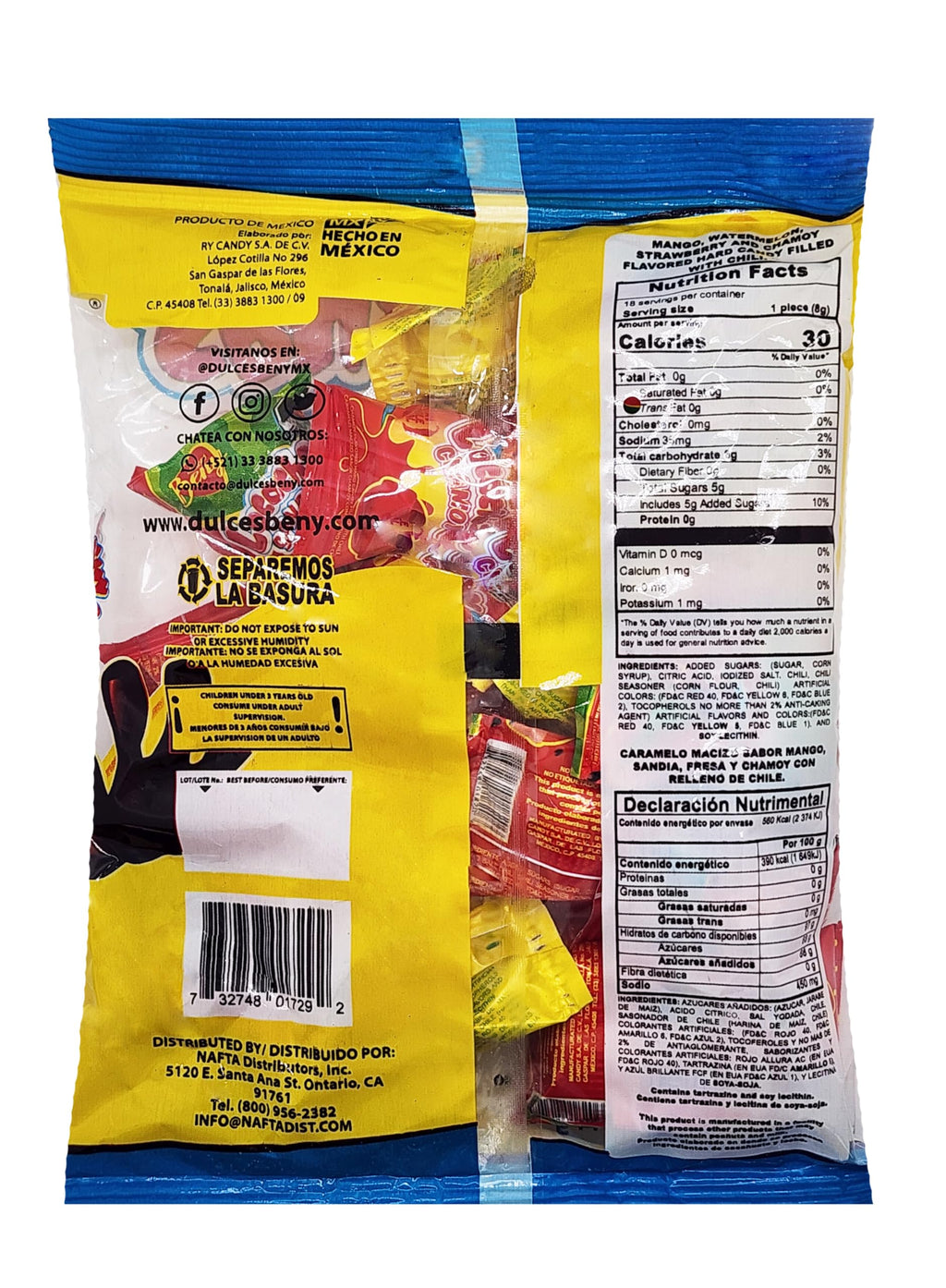 BENY LOCOCHAS PEG BAG HARD CANDY WITH CHILI POWDER CENTER 5.1OZ 18PCS (MIX)