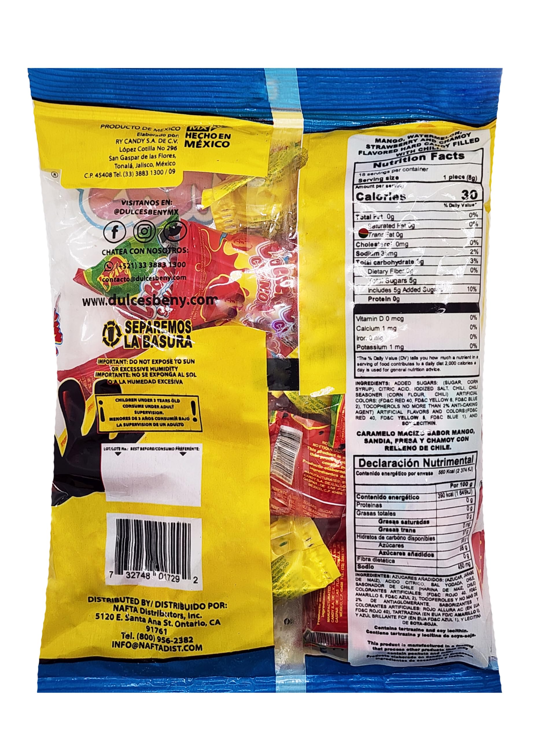 BENY LOCOCHAS PEG BAG HARD CANDY WITH CHILI POWDER CENTER 5.1OZ 18PCS (MIX)