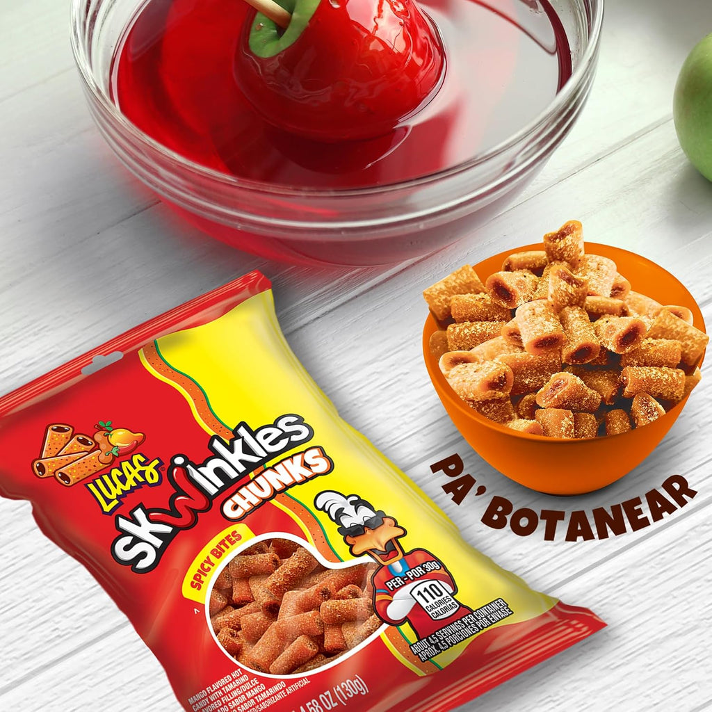 Lucas Skwinkles Sweet & Sour Candy Chunk Mango Flavored with Tamarind Filling, 1 Bag of 4.586oz, Perfect for Snacks, Parties – Sweet & Sour Summer Treats