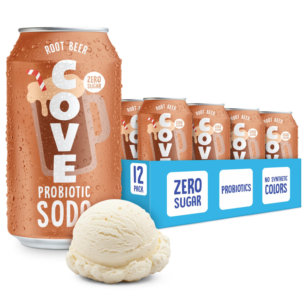 Cove Prebiotic Soda Soft Drinks with Zero Sugar - Refreshing Healthy Soda Alternative with 4g of Fiber for Digestive Support - Natural, Caffeine Free Sparkling Beverage - Frozen Favorites, 12 Pack