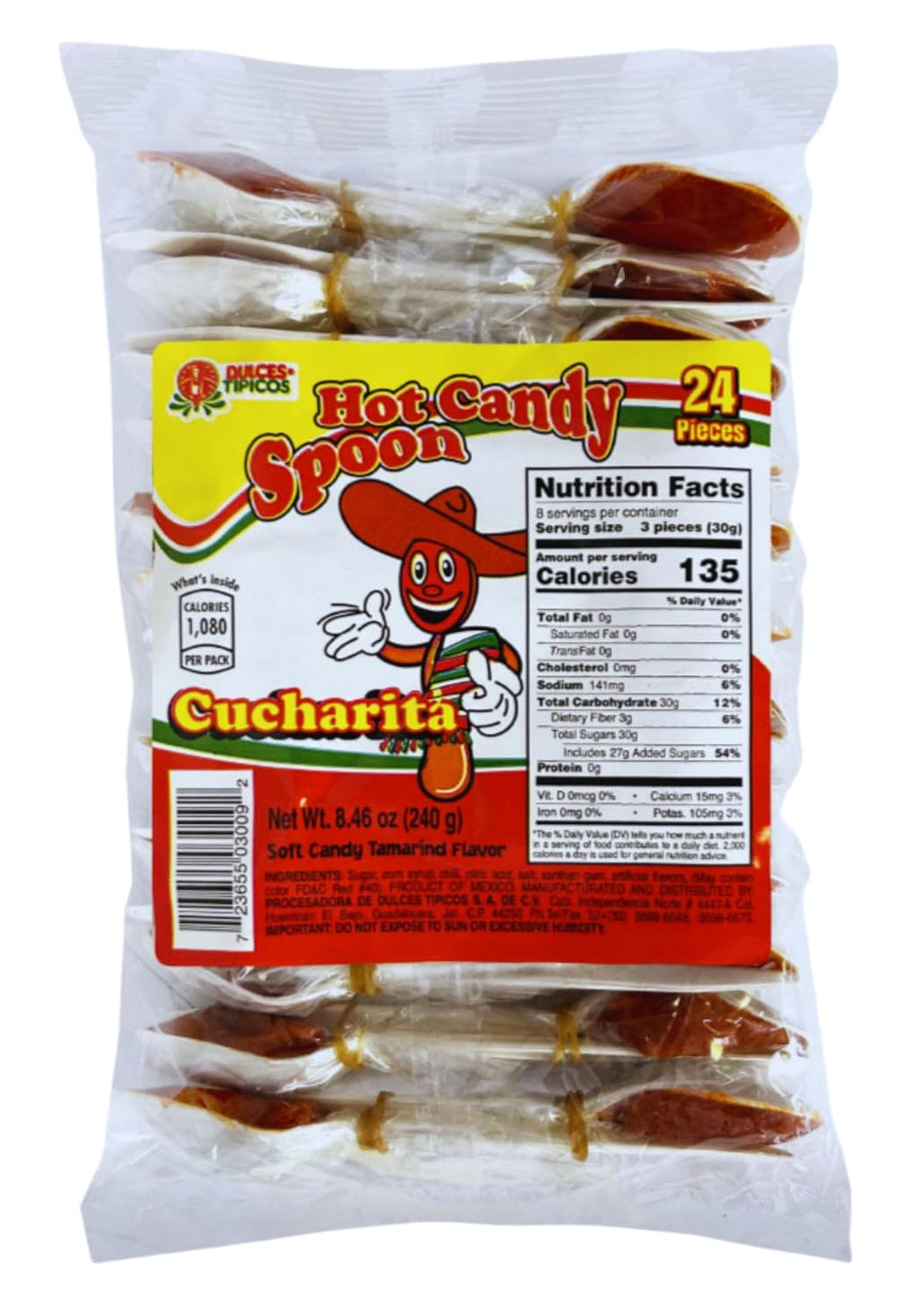 Cucharita Tamarindo Spoon Candy (24 Count) - Dulces Típicos Brand - Hot Candy Tamarind Spoon - Mexican Candy: