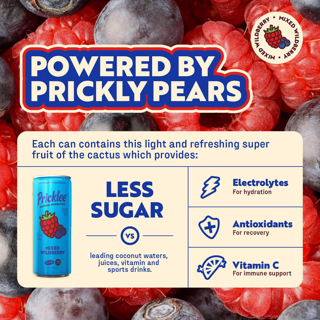 Pricklee Natural Hydration Drink – Prickly Pear, Wild Strawberry, Tropical Mango – Electrolytes + Antioxidants, Low Sugar, No Artificial Sweeteners – Non-Carbonated, Caffeine-Free – Cactus Water-Based (12 oz cans, 12 pack, 4 of each flavor)