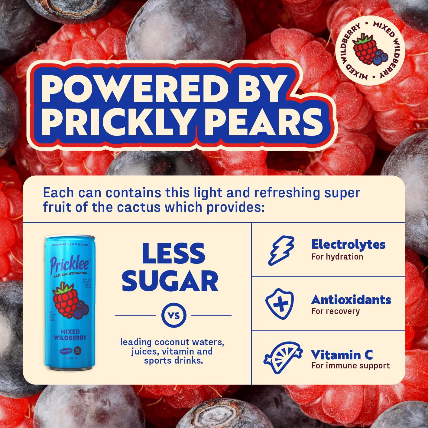 Pricklee Natural Hydration Drink – Prickly Pear, Wild Strawberry, Tropical Mango – Electrolytes + Antioxidants, Low Sugar, No Artificial Sweeteners – Non-Carbonated, Caffeine-Free – Cactus Water-Based (12 oz cans, 12 pack, 4 of each flavor)