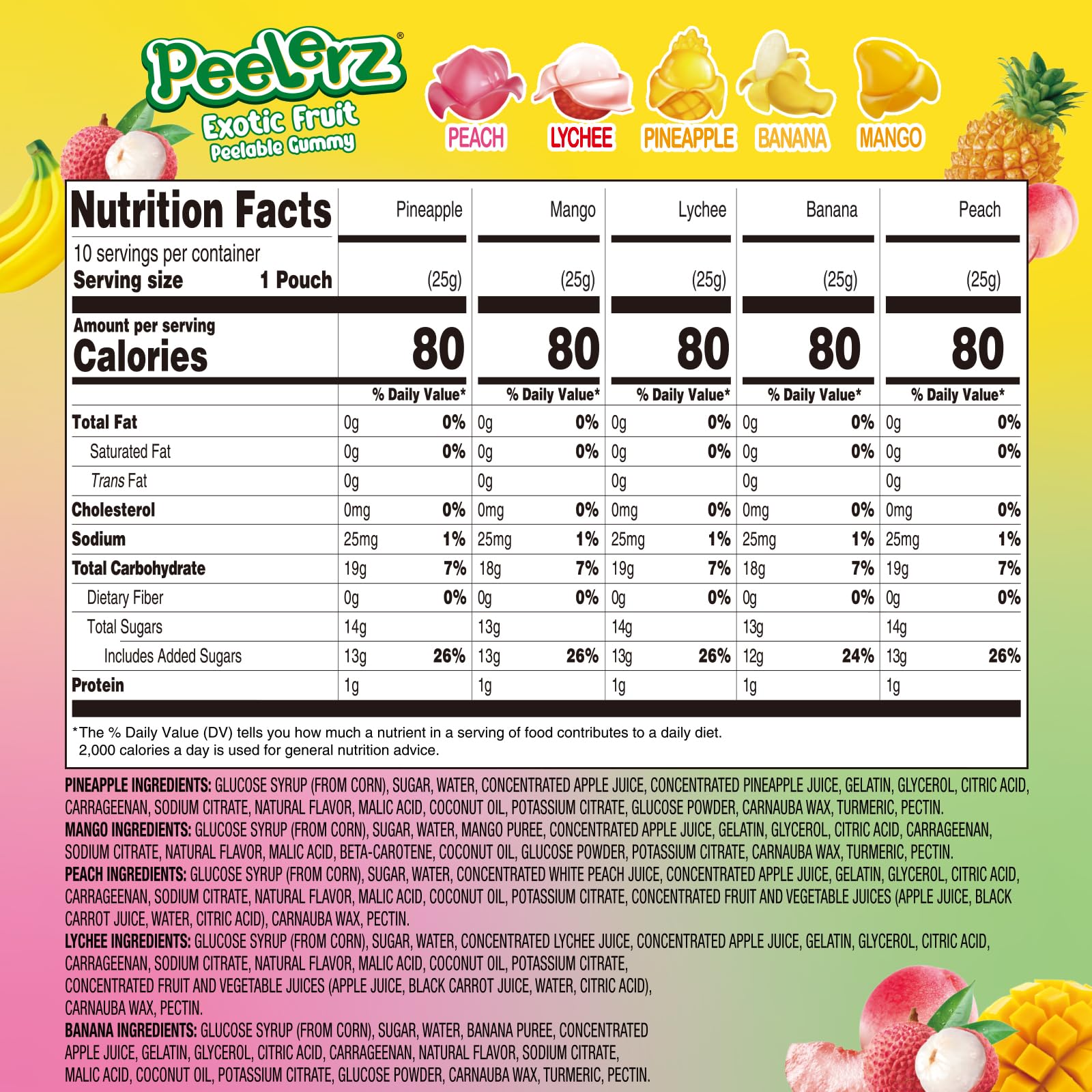 AMOS Peelerz Chili Mango Peelable Gummy Candy, Spicy Sweet Mango Flavor, Real Fruit Juice Infused, 8.47 OZ (240g)